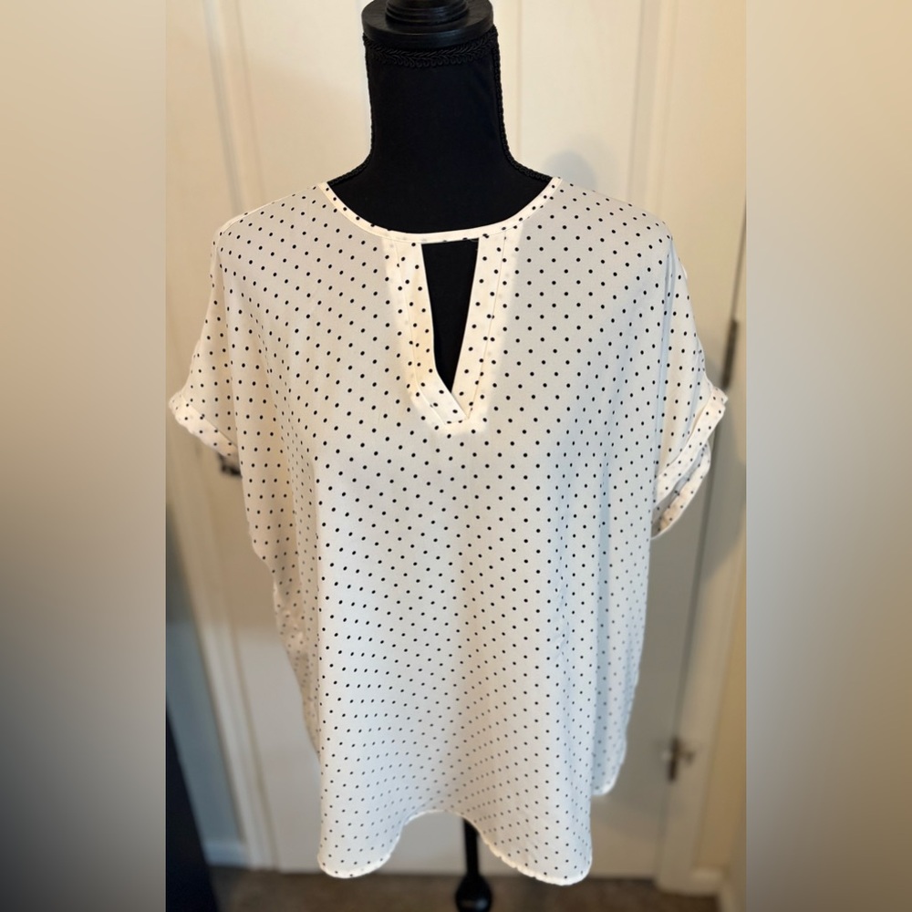 Maurices Polka Dot Cutout Short Sleeved Blouse